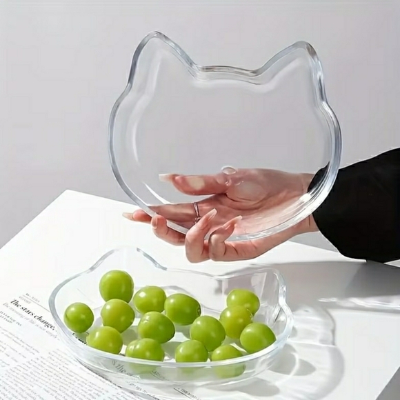 NIB! Set Of 2 Cat-Shaped Glass Plates - Heat Resistant, Microwave Safe - Picture 3 of 5